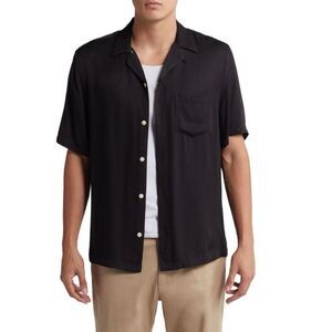 NWT AllSaints men sunsmirk embroided black camp shirt. Size XS